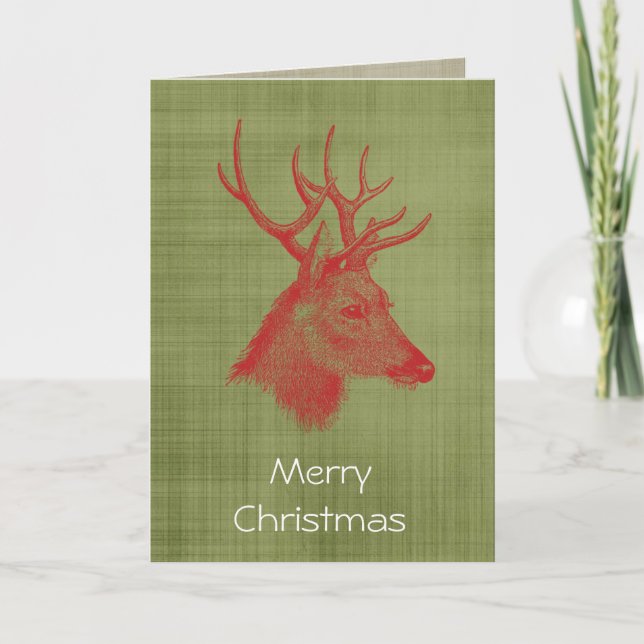 Cartes Pour Fêtes Annuelles Green Red Holiday Rustic Deer (Devant)