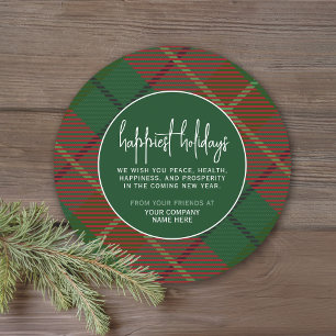 Cartes Pour Fêtes Annuelles Green Red Plaid avec entreprise de salutation