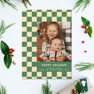 Cartes Pour Fêtes Annuelles Green Retro Super À damiers Happy Holidays Photo