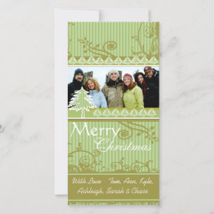 Cartes Pour Fêtes Annuelles Green Stripes Pine Swirl Vacances Photos de famill