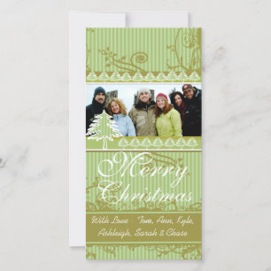 Cartes Pour Fêtes Annuelles Green Stripes Pine Swirl Vacances Photos de famill
