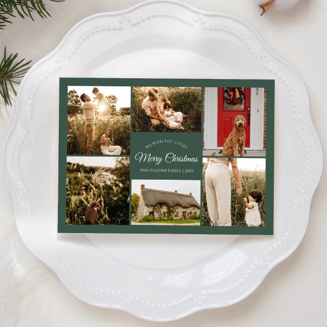 Cartes Pour Fêtes Annuelles Green Very Joyeux Noël Six Photo Collage (Créateur téléchargé)