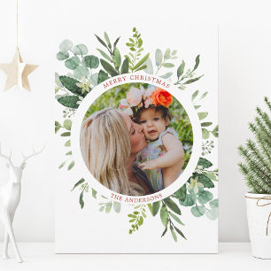 Cartes Pour Fêtes Annuelles Green Wreath - Photo texte personnalisé
