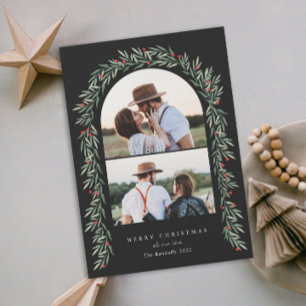 Cartes Pour Fêtes Annuelles Greenery Arch Modern Script 2 Photo Christmas