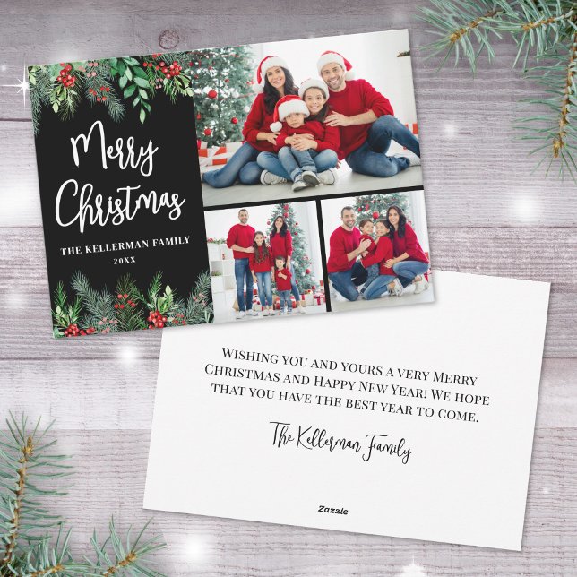 Cartes Pour Fêtes Annuelles Greenery Modern Photo Christmas (Greenery Modern Photo Collage Merry Christmas Holiday Card)