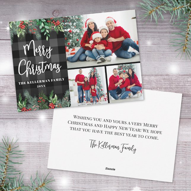 Cartes Pour Fêtes Annuelles Greenery Plaid Photo Christmas (Greenery Plaid Photo Collage Merry Christmas Holiday Card)