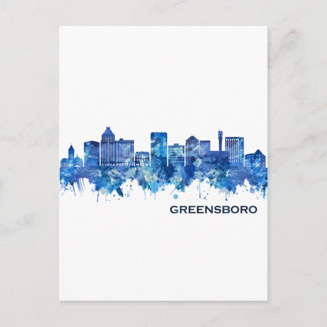 Cartes Pour Fêtes Annuelles Greensboro Caroline du Nord Skyline bleu (Devant)
