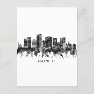 Cartes Pour Fêtes Annuelles Greenville Caroline du Sud Skyline BW