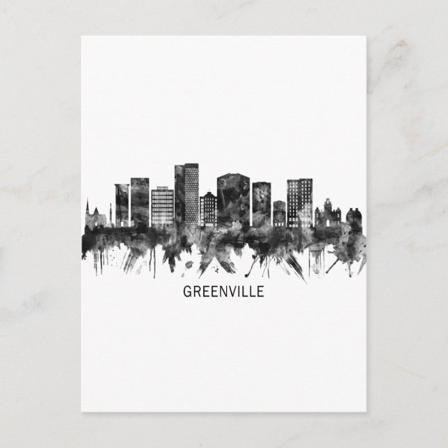 Cartes Pour Fêtes Annuelles Greenville Caroline du Sud Skyline BW (Devant)