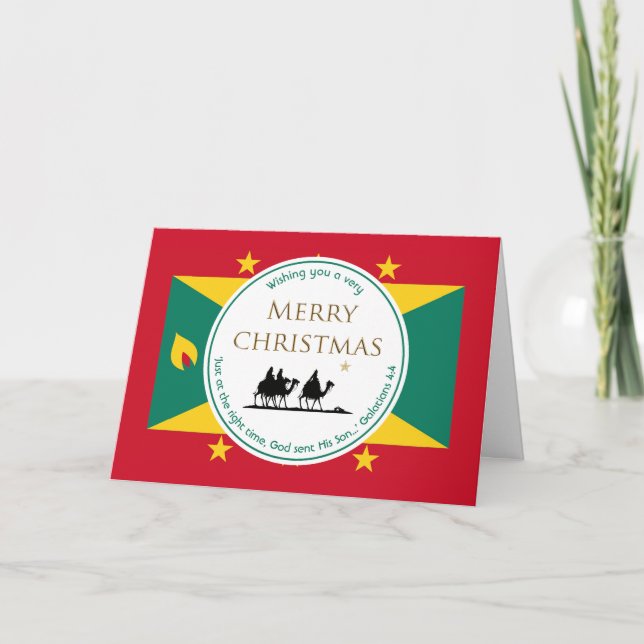 Cartes Pour Fêtes Annuelles GRENADA DRAPEAU Trois Sages Écritures Noël (Devant)