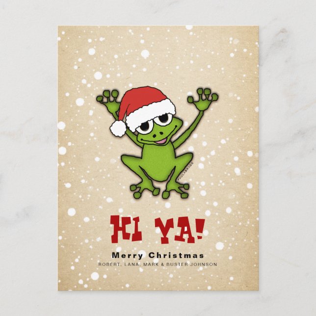 Cartes Pour Fêtes Annuelles Grenouille à caricature de Noël (Devant)