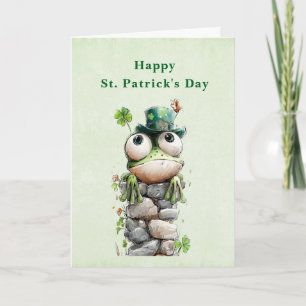 Cartes Pour Fêtes Annuelles Grenouille avec chapeau vert et trèfle Saint-Patri