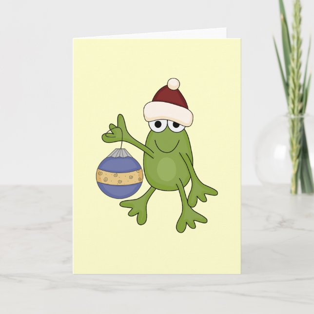 Cartes Pour Fêtes Annuelles Grenouille père Noël avec tee-shirts et cadeaux (Devant)
