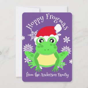 Cartes Pour Fêtes Annuelles Grenouille verte mignonne Noël Chapeau de Noël Car