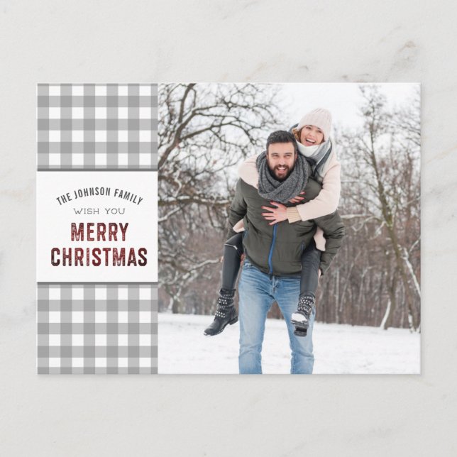 Cartes Pour Fêtes Annuelles Grey En vichy Joyeux NOËL 2 Photos (Devant)