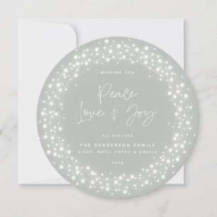 Cartes Pour Fêtes Annuelles Grey Green Peace Love+Joie Script Éclairage
