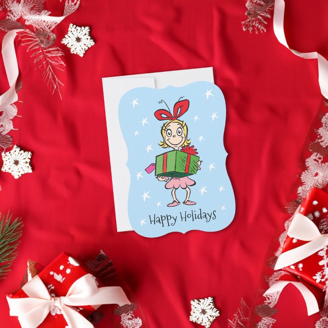 Cartes Pour Fêtes Annuelles Grille | Cindy-Lou Qui - Tenant Présent (Card on table)