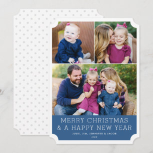Cartes Pour Fêtes Annuelles Grille Minimale 3 Photo Blue Holiday Card