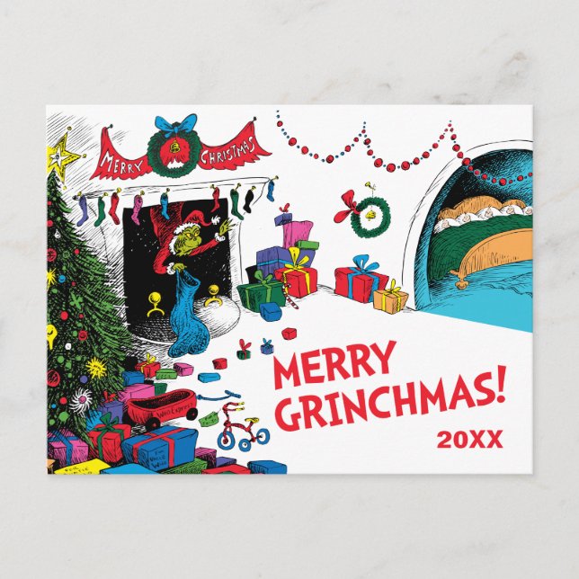 Cartes Pour Fêtes Annuelles Grinch classique | Grinch in Chimney (Devant)