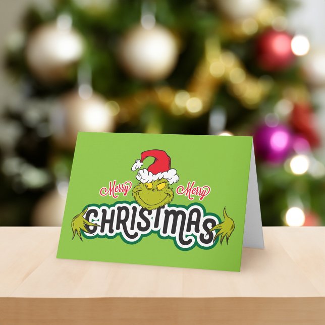 Cartes Pour Fêtes Annuelles Grinch classique | Joyeux Noël (Card on table)