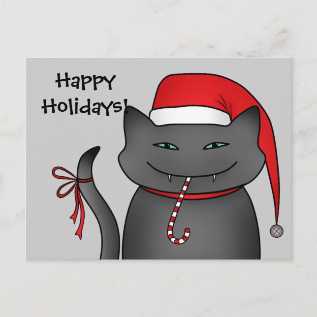 Cartes Pour Fêtes Annuelles Gris drôle de chat de Noël de Snarky (Devant)
