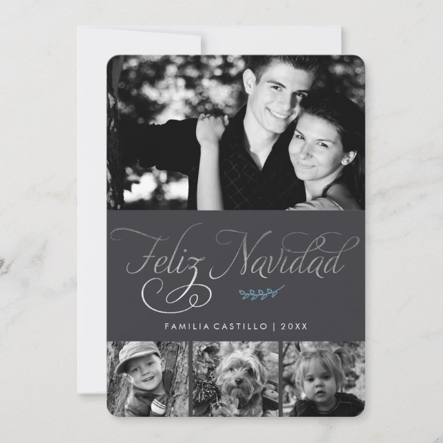 Cartes Pour Fêtes Annuelles Gris et argent Feliz Navidad Photo (Devant)