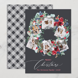Cartes Pour Fêtes Annuelles Gris floral rustique couronne de Noël 6 photos