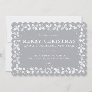 Cartes Pour Fêtes Annuelles Gris Holly Feuille Bordure Plat Non Photo