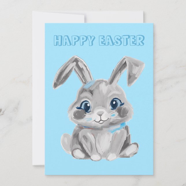 Cartes Pour Fêtes Annuelles Gris Lapin de Pâques Préscolaire Enseignant Bleu d (Devant)