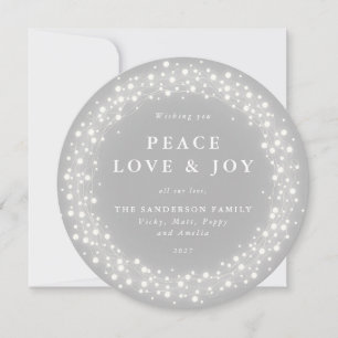 Cartes Pour Fêtes Annuelles Gris Rond Éclairage Paix Amour + Joie