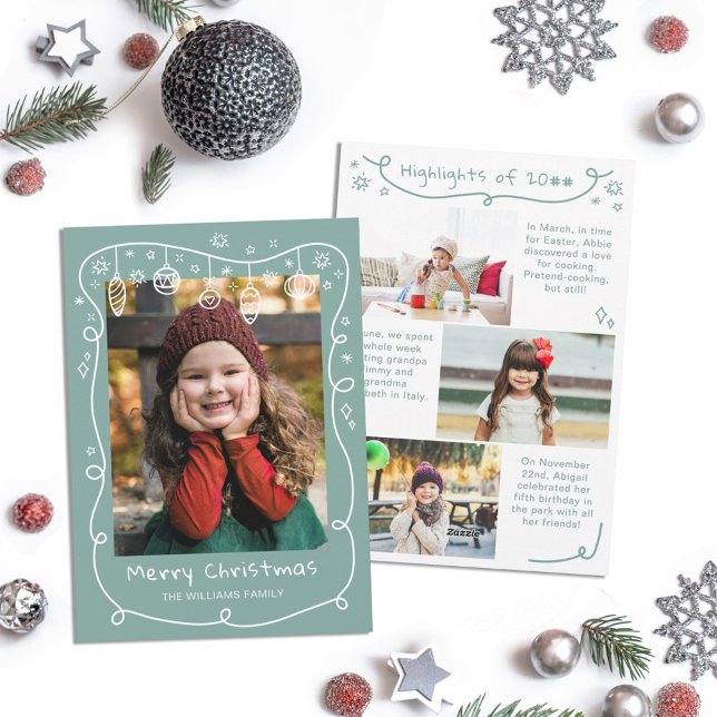 Cartes Pour Fêtes Annuelles Gris Turquoise Scribbled Baubles Photos Joyeux Noë (Créateur téléchargé)