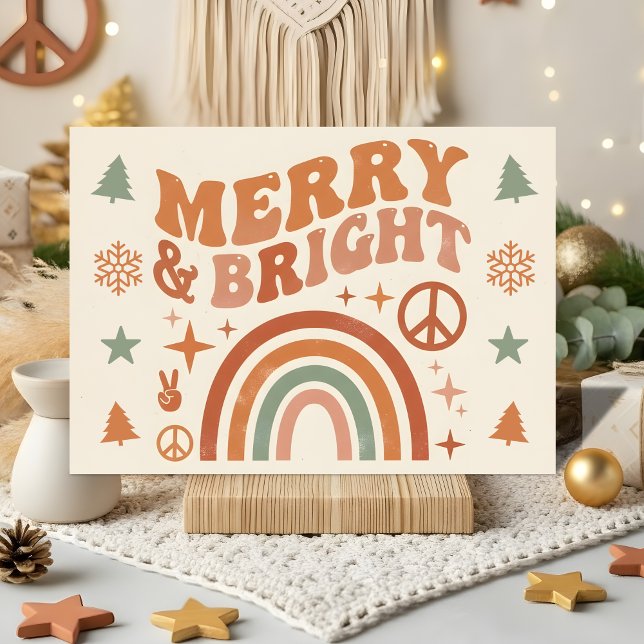 Cartes Pour Fêtes Annuelles Groovy Boho Merry & Bright Christmas (Créateur téléchargé)