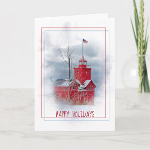 Cartes Pour Fêtes Annuelles Gros phare rouge Noël
