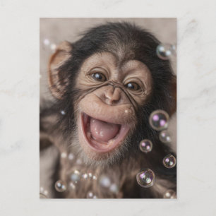 Cartes Pour Fêtes Annuelles Gros plan sur un bébé chimpanzé heureux