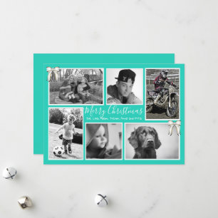 Cartes Pour Fêtes Annuelles Grosse famille Photo Collage Turquoise