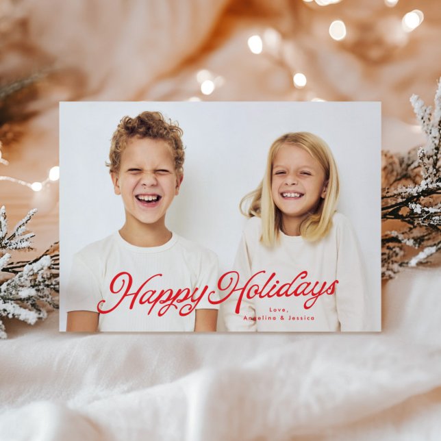 Cartes Pour Fêtes Annuelles Grosse photo Rouge Lettres superposer Joyeuses Fêt (Créateur téléchargé)