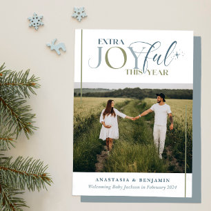 Cartes Pour Fêtes Annuelles Grossesse Vintage extra Joyeuse bleue et verte