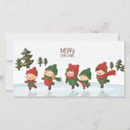 Cartes Pour Fêtes Annuelles Group of Ice Skating Children at Christmas