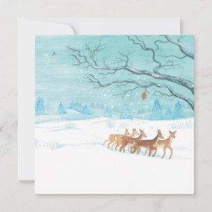Cartes Pour Fêtes Annuelles Groupe de chevreuils en hiver