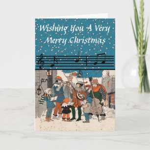 Cartes Pour Fêtes Annuelles Groupe Vieux Noël Caroleurs Musiciens Neige