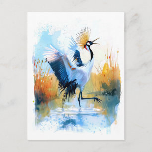 Cartes Pour Fêtes Annuelles Grue couronnée dansant dans l'eau