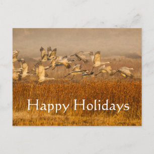 Cartes Pour Fêtes Annuelles Grues sur le champ d'or, Joyeuses fêtes