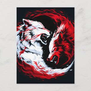 Cartes Pour Fêtes Annuelles Guerrier Loup Cosmique Rouge Blanc