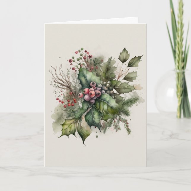 Cartes Pour Fêtes Annuelles Gui à l'aquarelle (Devant)