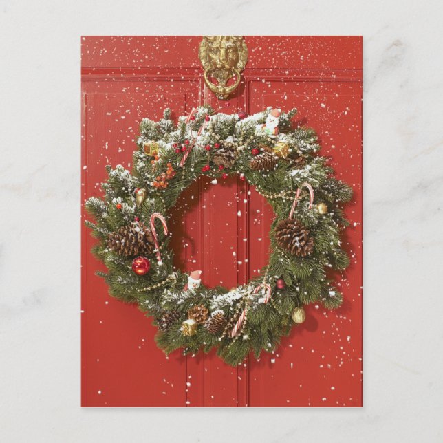 Cartes Pour Fêtes Annuelles Guirlande de Noël accrochant sur une porte (Devant)