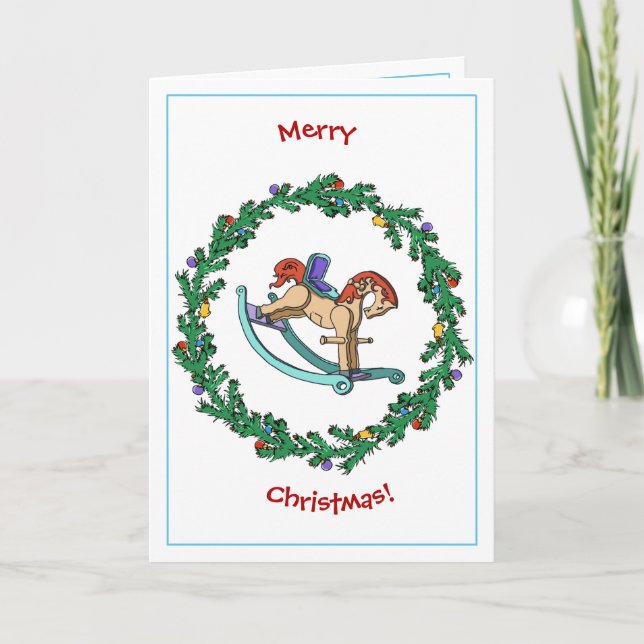 Cartes Pour Fêtes Annuelles Guirlande de Noël avec le cheval de basculage (Devant)
