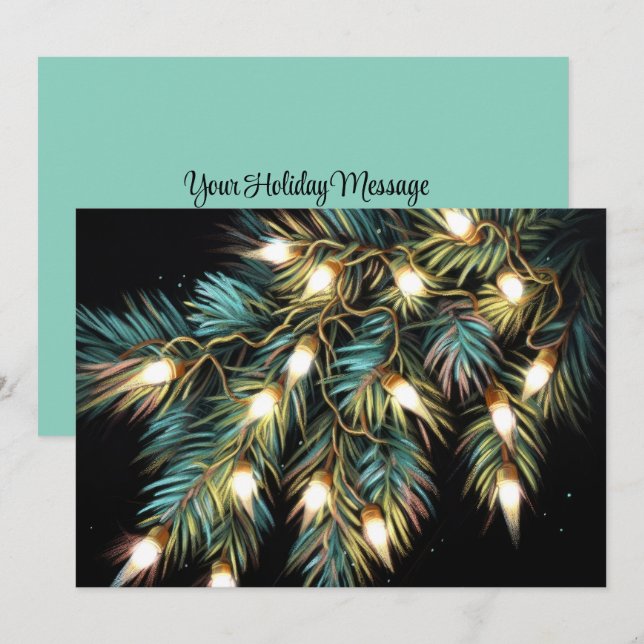 Cartes Pour Fêtes Annuelles Guirlande lumineuse de Noël dessin pastel dur (Devant / Derrière)