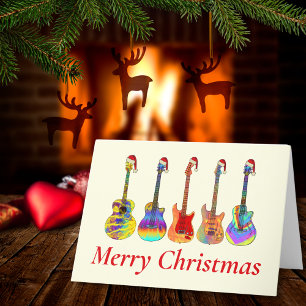 Cartes Pour Fêtes Annuelles Guitar Noël Drôle Psychedelic Musique de fête H
