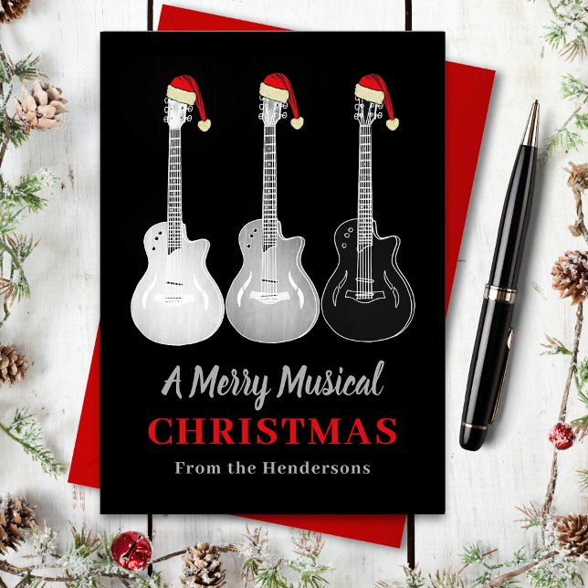 Cartes Pour Fêtes Annuelles Guitare cool Noël Merry Music Personnalisé (Cool Christmas guitars 
custom holiday card)