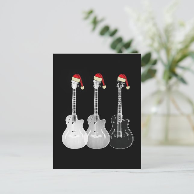 Cartes Pour Fêtes Annuelles Guitare cool Père Noël noir et blanc (Debout devant)